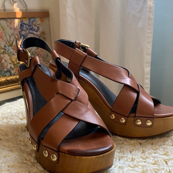 Coach wooden platform leather heels. Size 7 - Picture 1 of 7